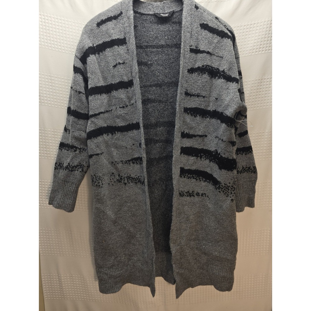 Simply Vera Vera Wang Cardigan Sweater Medium Open Front Gray Black Striped